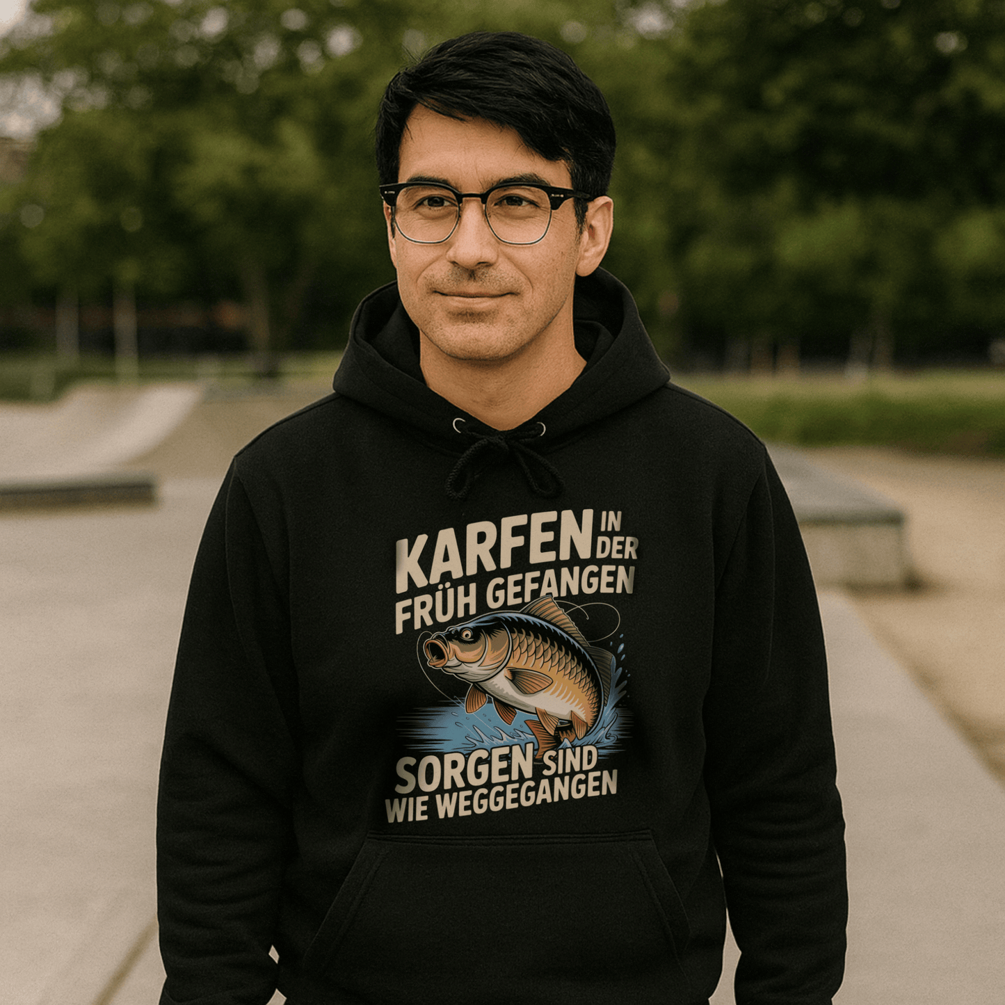 Hoodie Karpfen in der Früh gefangen